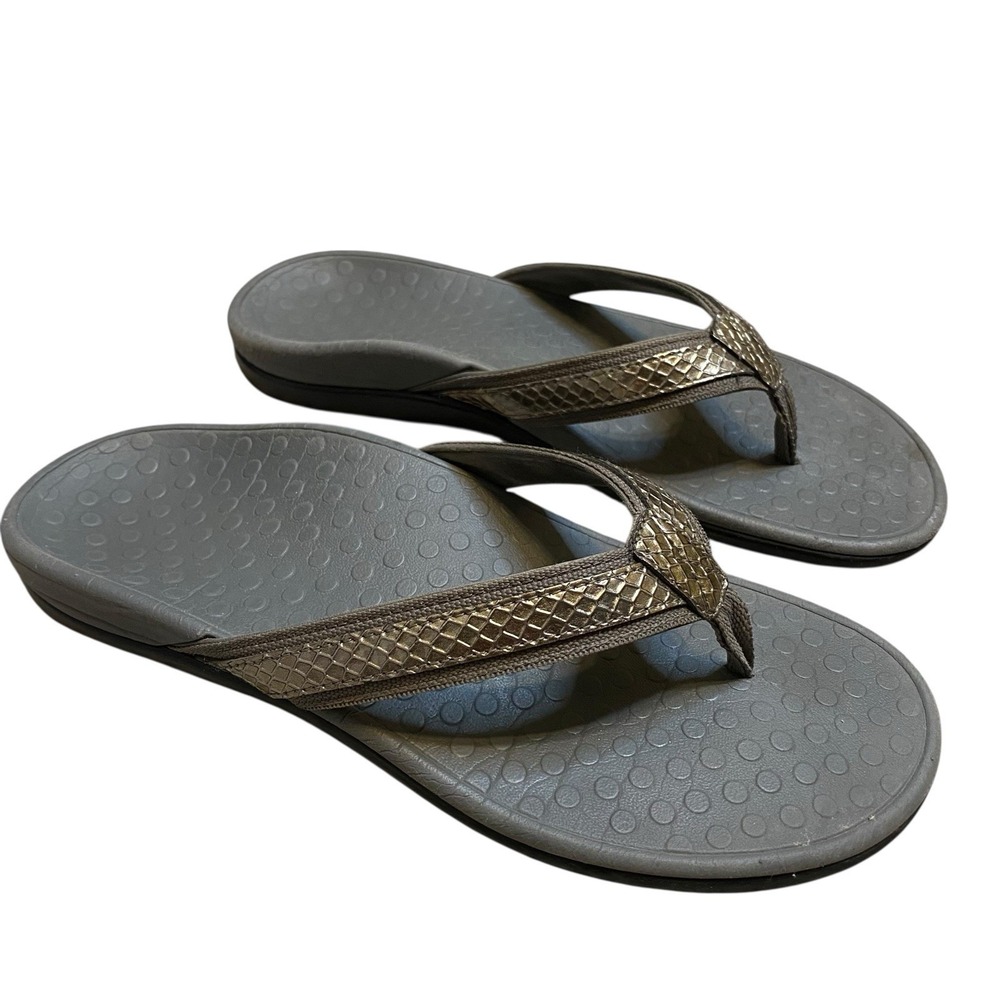 Vionic Thong Flat Sandals 10 EU 40 Gray Flip Flop Orthopedic Beach Everyday